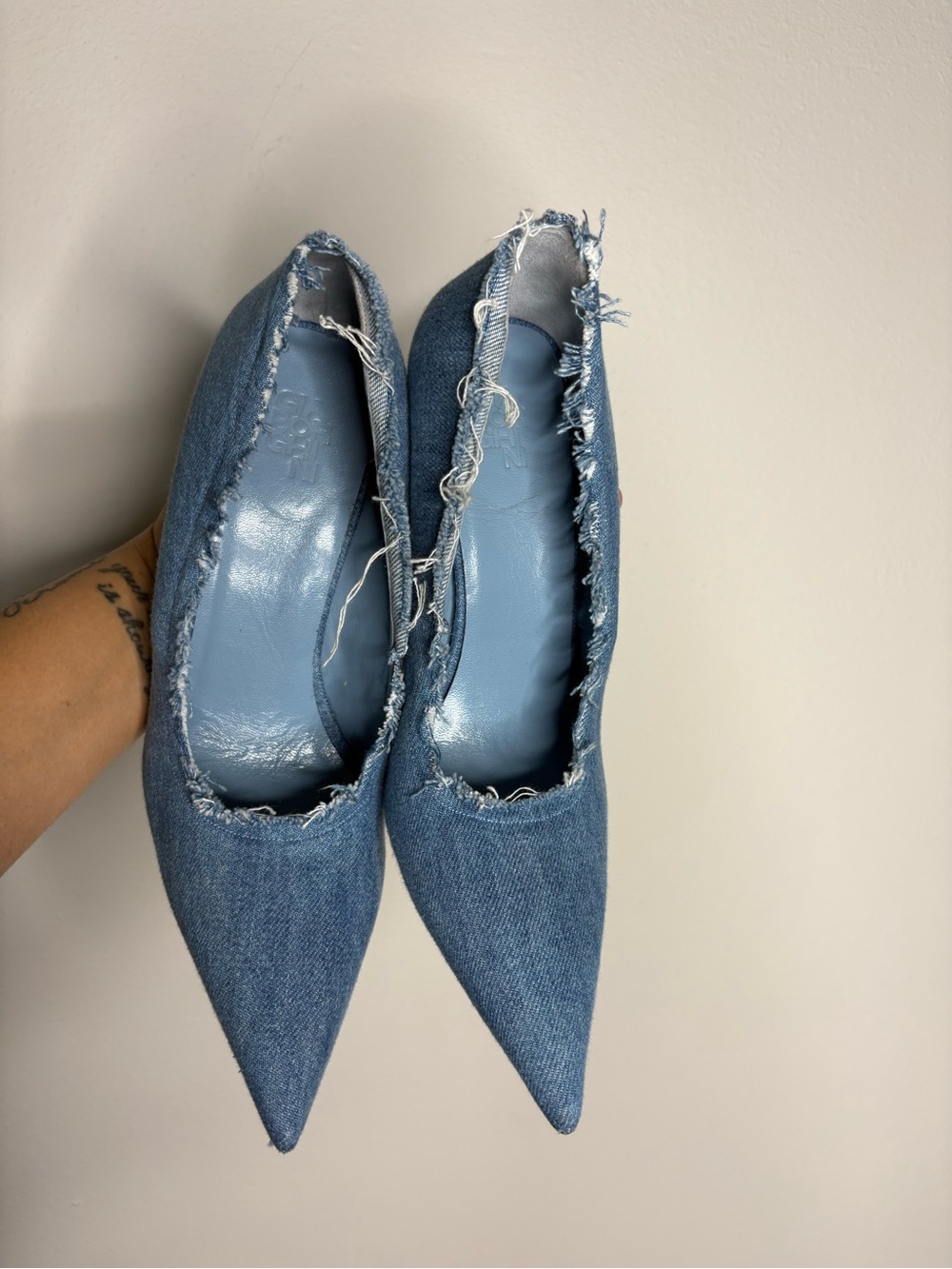 Vero Cuoio Denim Pointed-Toe Heels - Light Blue